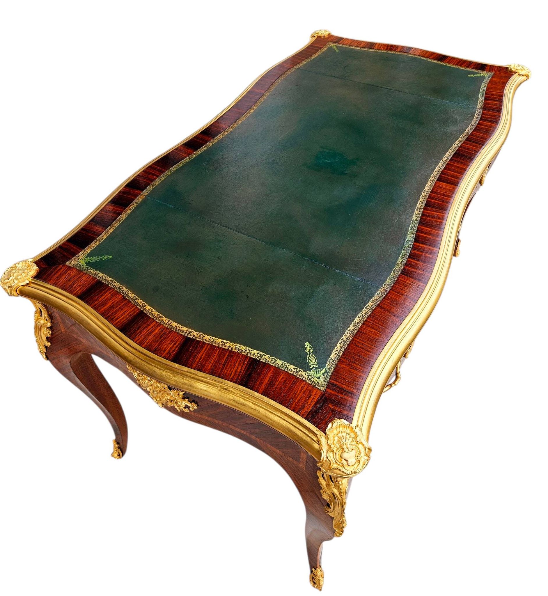 Marquetry and gilded bronze desk signed rinck in paris