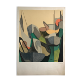 Original lithograph signed in pencil by danièle perré, untitled, 1966