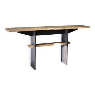 Modern live edge console, Japanese-inspired entrance furniture in solid wood