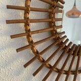 Vintage mirror 1960 rattan wicker sun - 55 cm