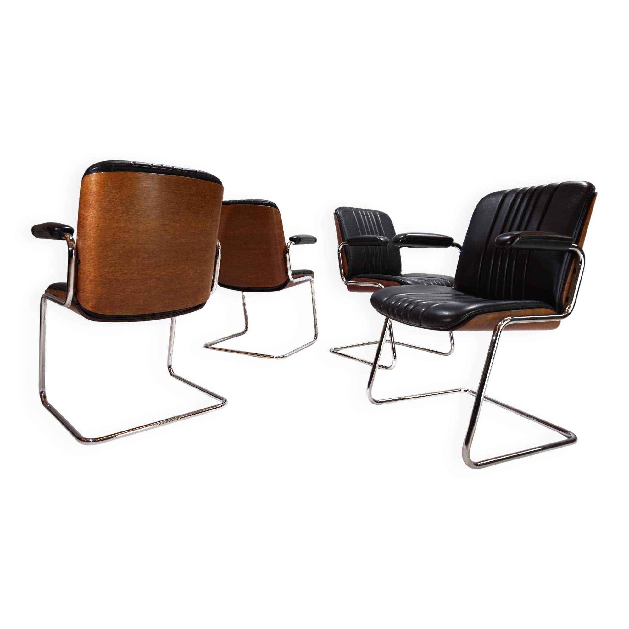 Set of 4 Martin Stoll Leather Dining/Conference Chairs by Professor Karl Dittert