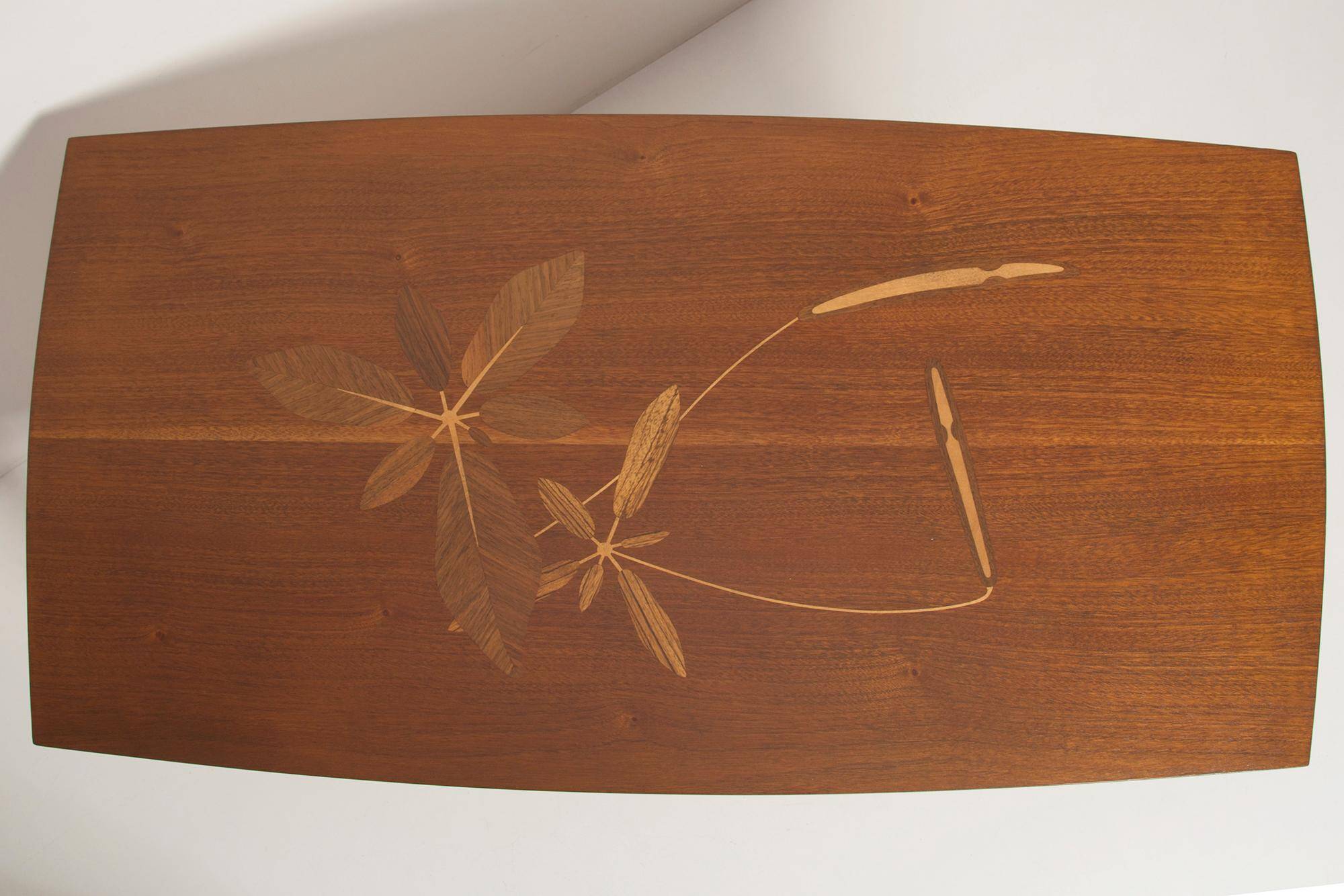Antique mid-century coffee table, vintage, hand-painted beech wood, Germany, 1960s.