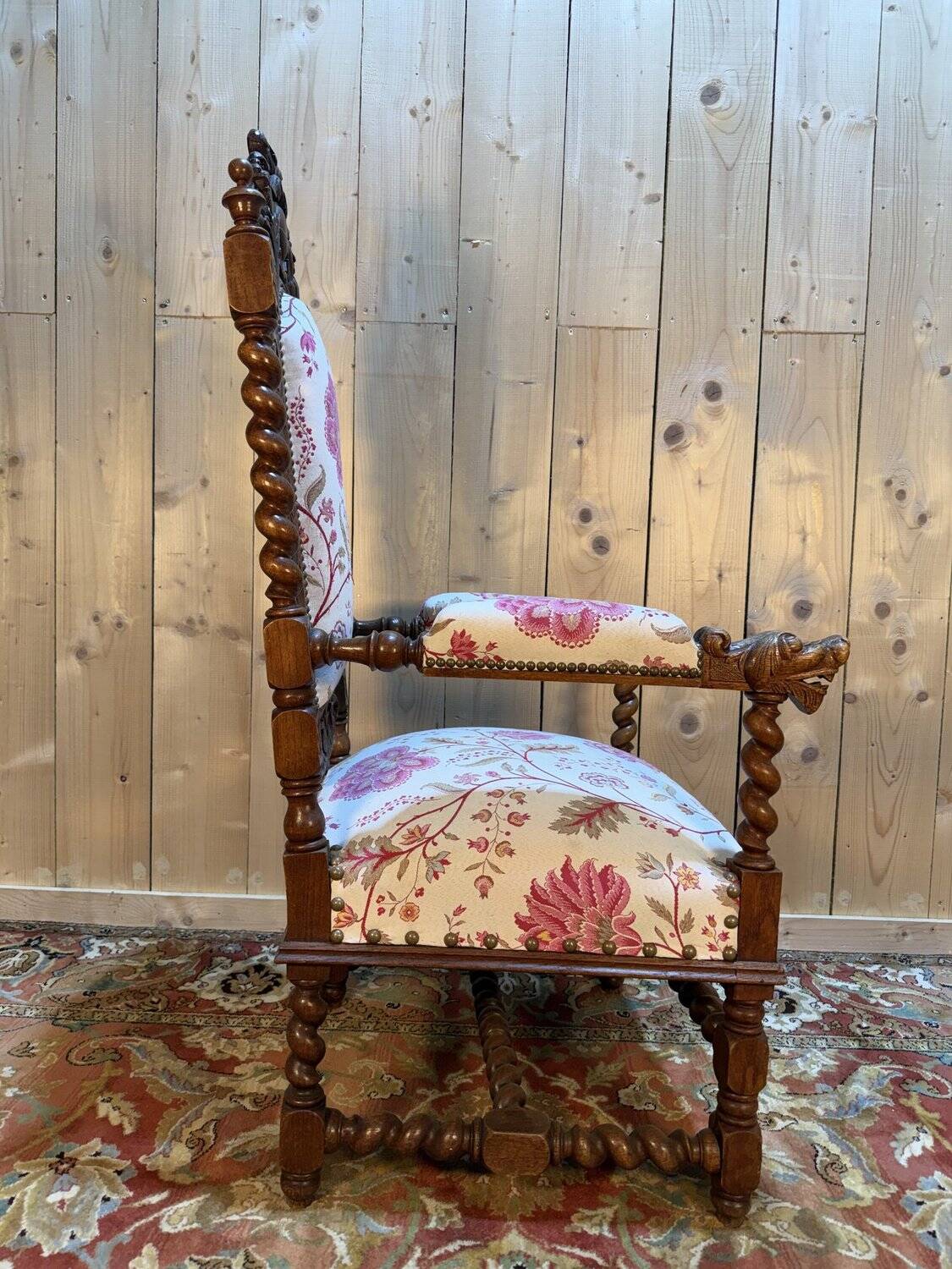 Carved walnut armchair in High Period style