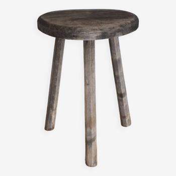 Vintage tripod stool in raw wood, 70s/80s