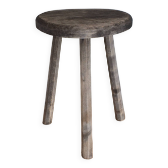 Tabouret vintage tripode en bois brut, années 70/80