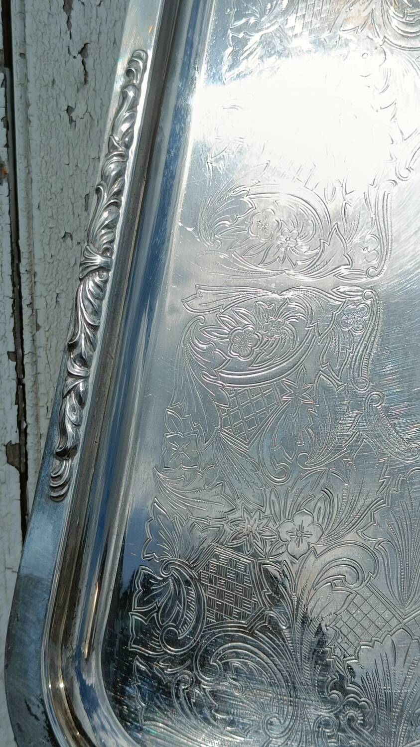 Silver metal serving tray