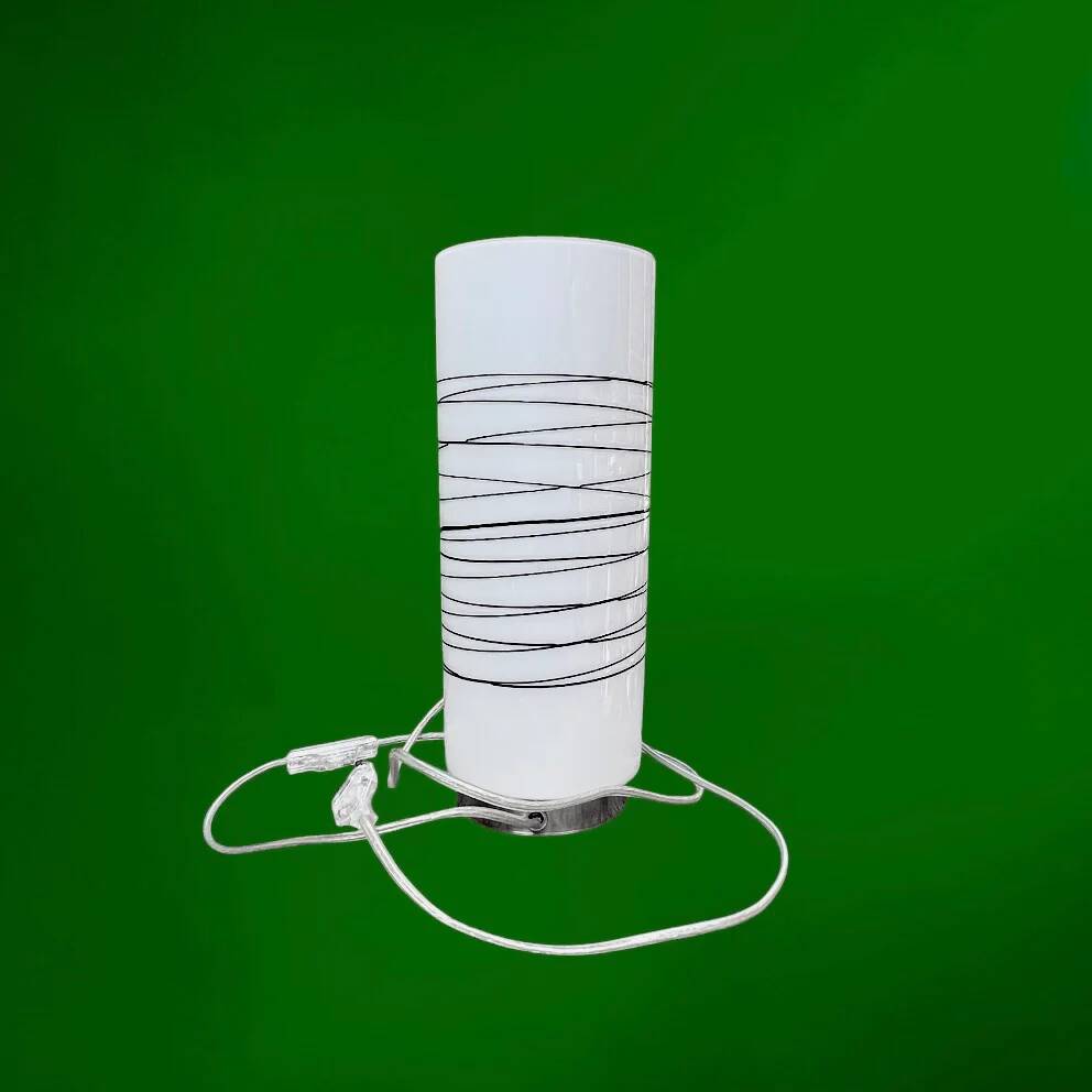 Vintage solid cylindrical lamp in white opal glass and brushed metal – postmodern design