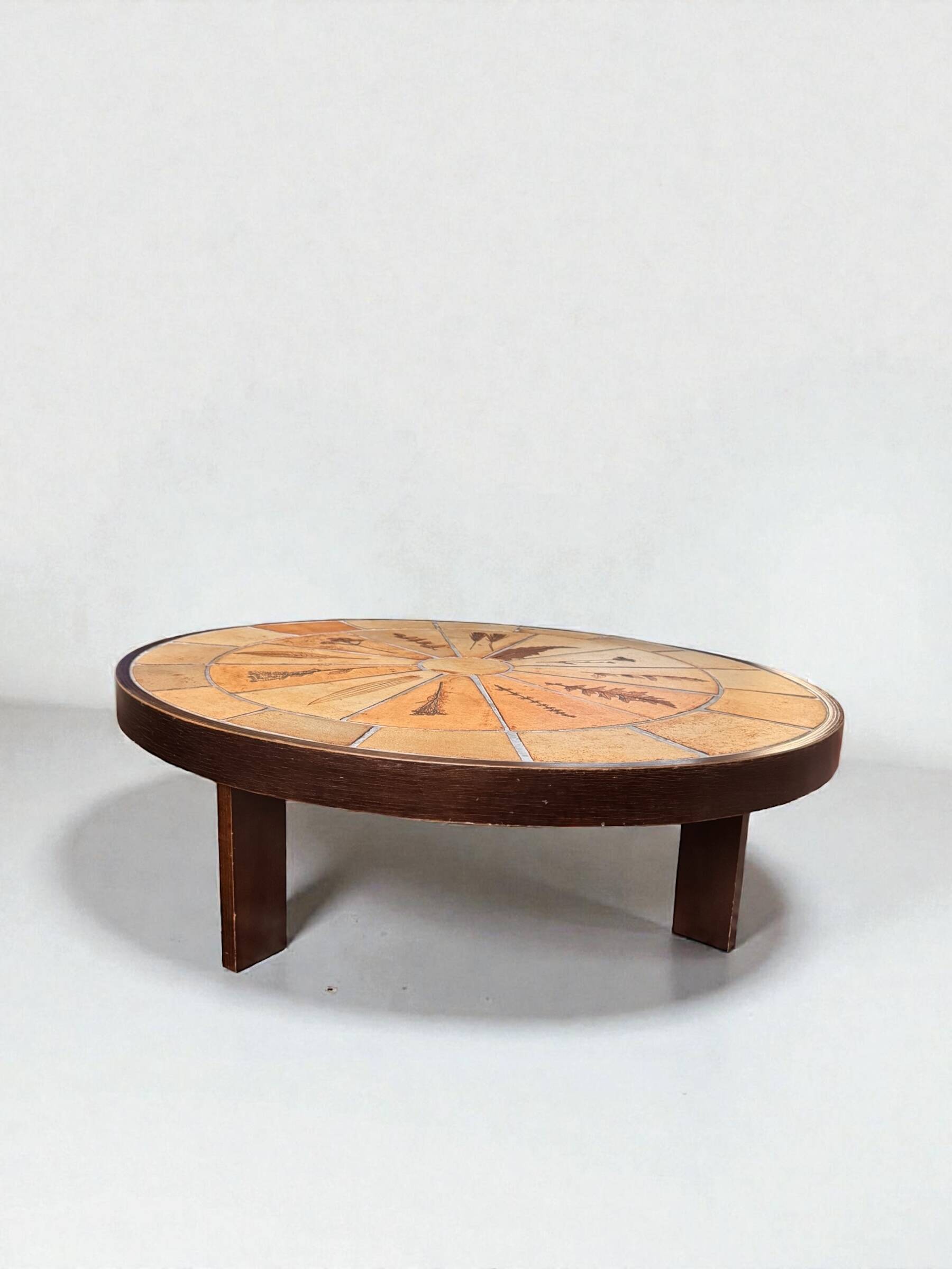 Roger Capron Herbier coffee table signed—vintage ceramic, Vallauris