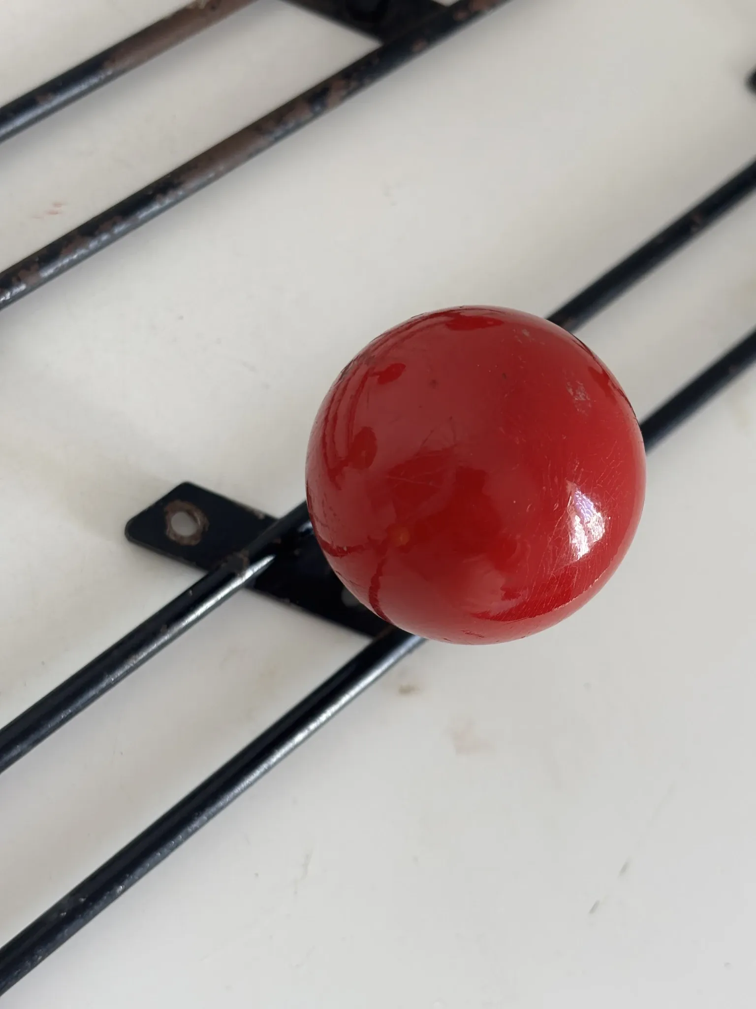 Vintage 1960s tricolour coat rack trio with 3 ball hooks - 45 x 6 / 2