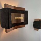 Pair of vintage wall lights, matte black metal and copper, Netherlands 1960