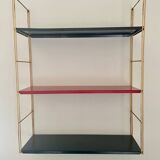 Modular vintage wall shelf, black and red metal circa 1960s