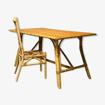 rattan and bamboo table and chair