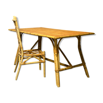 rattan and bamboo table and chair