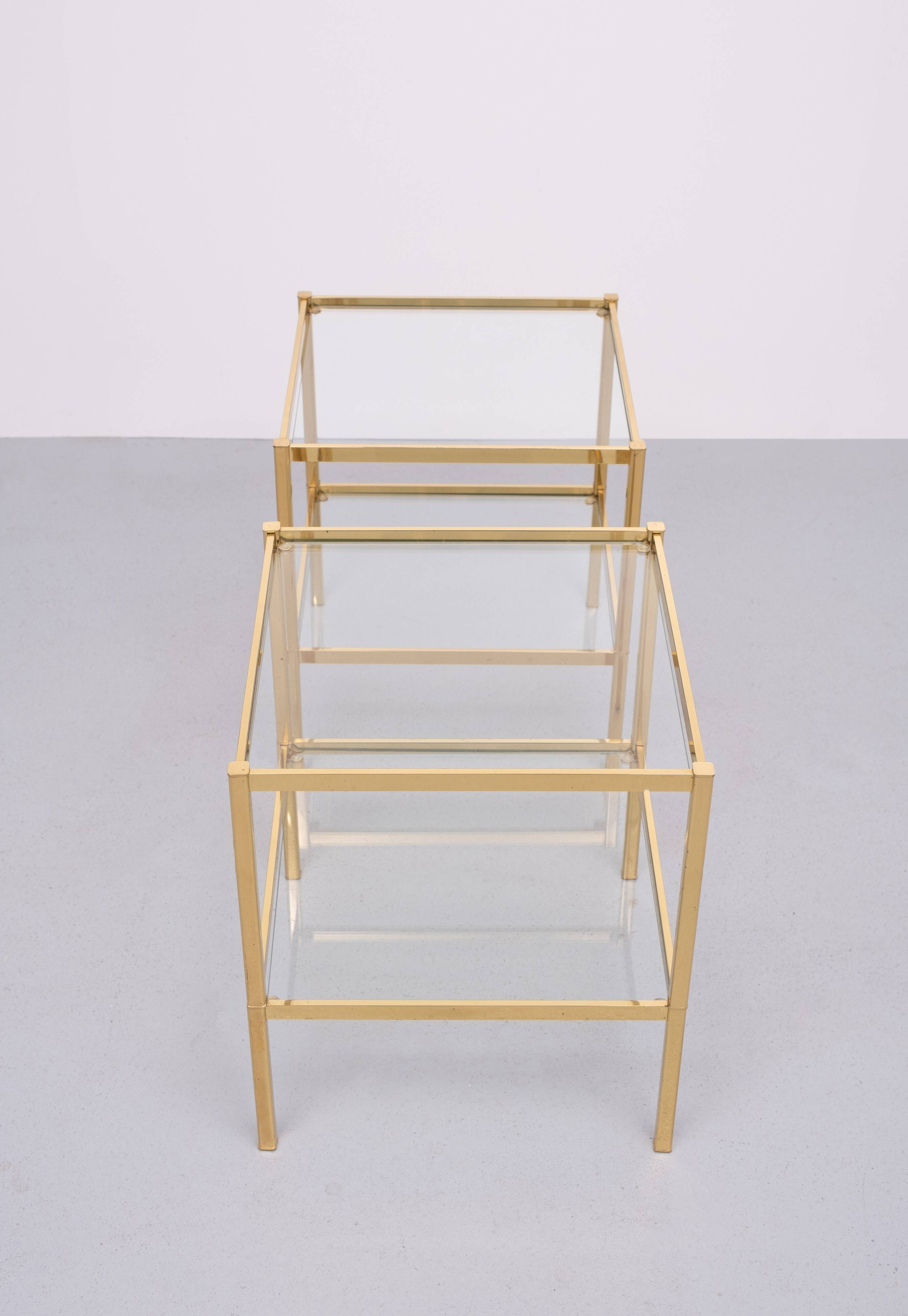 Pair Renato Zevi Brass square side tables 1970s Italy