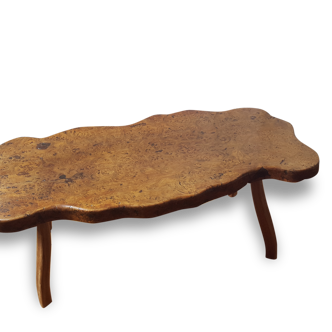 Table basse tronc d'arbre années 70 en bois massif