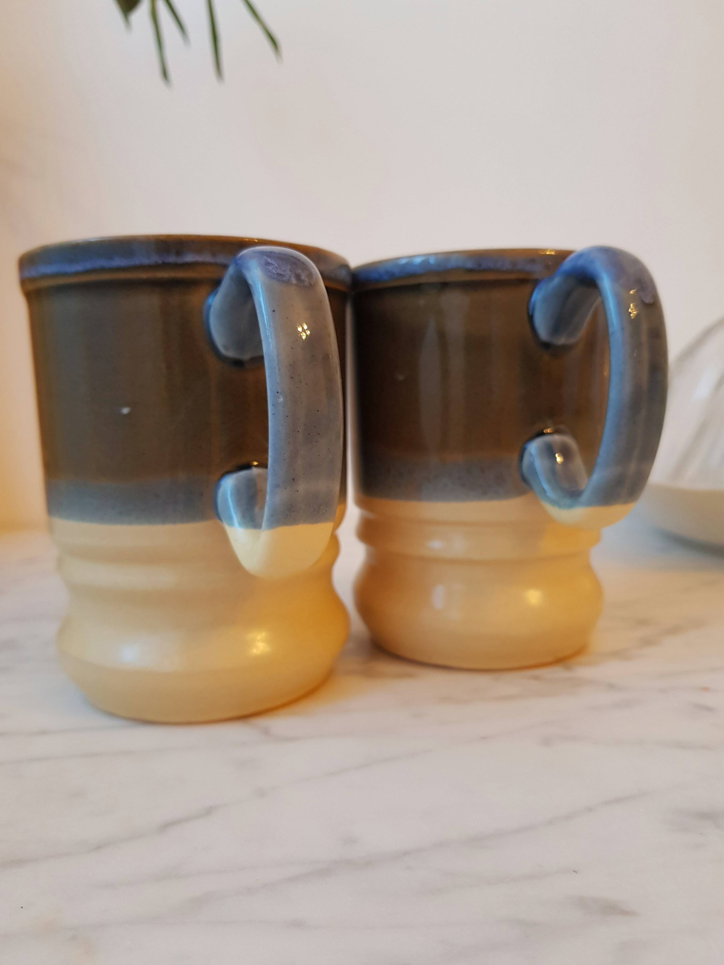 Duo of cups, handcrafted enamelled English stoneware mug. Nice size