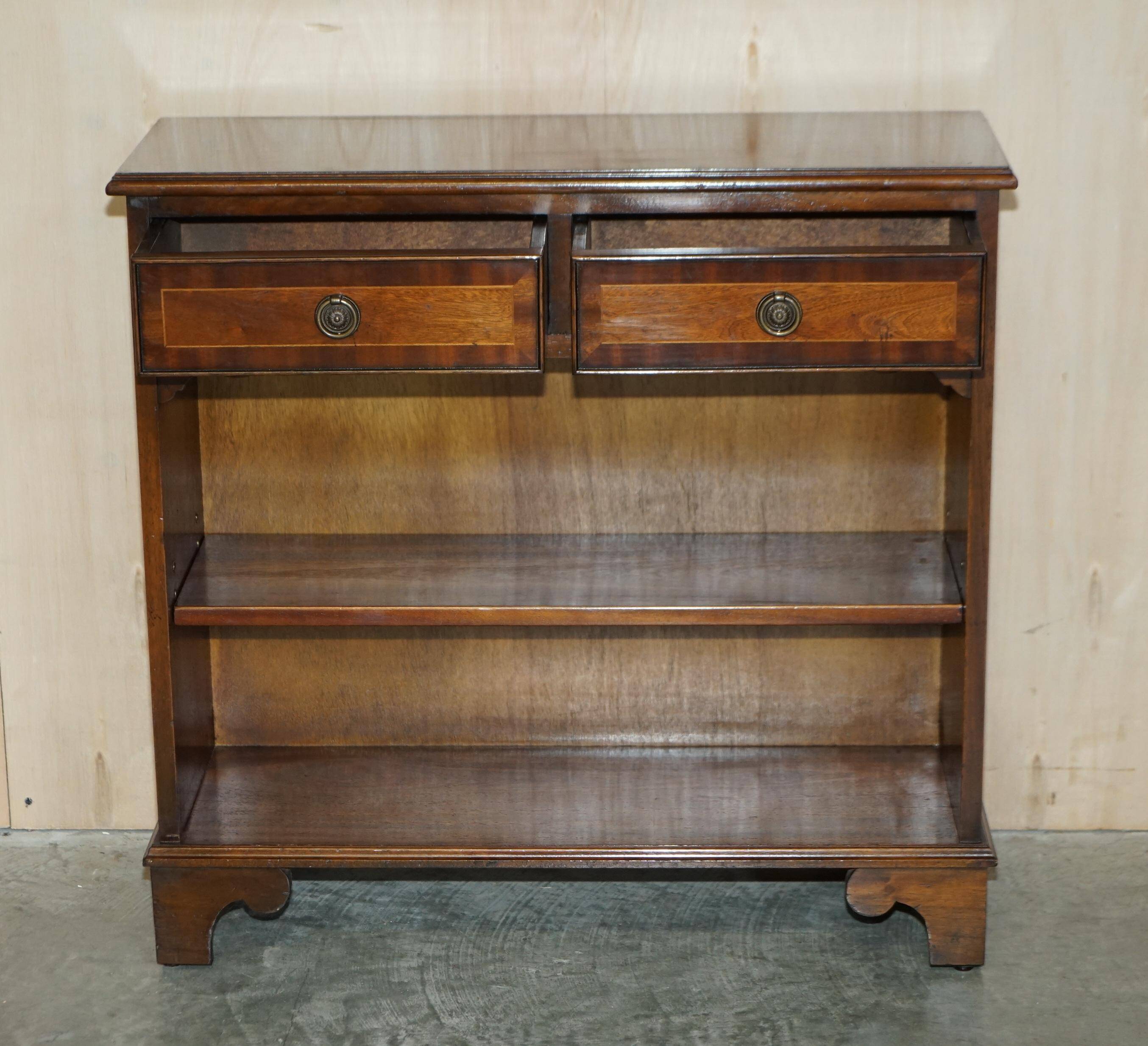 Vintage Low Bevan Funnell Library in Flamed Mahogany with Two Drawers