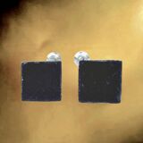 Pair of Art Deco candlesticks in nickel-plated metal and black column – 1930s