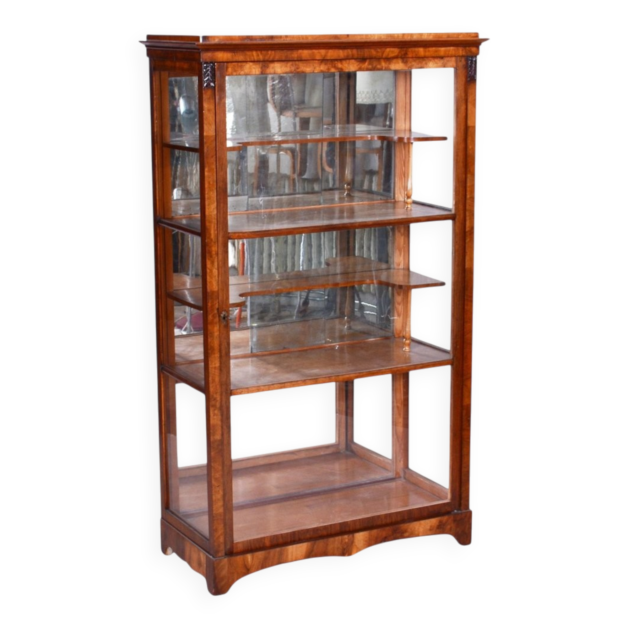 Vitrine Biedermeier tchèque en noyer et épicéa, années 1830