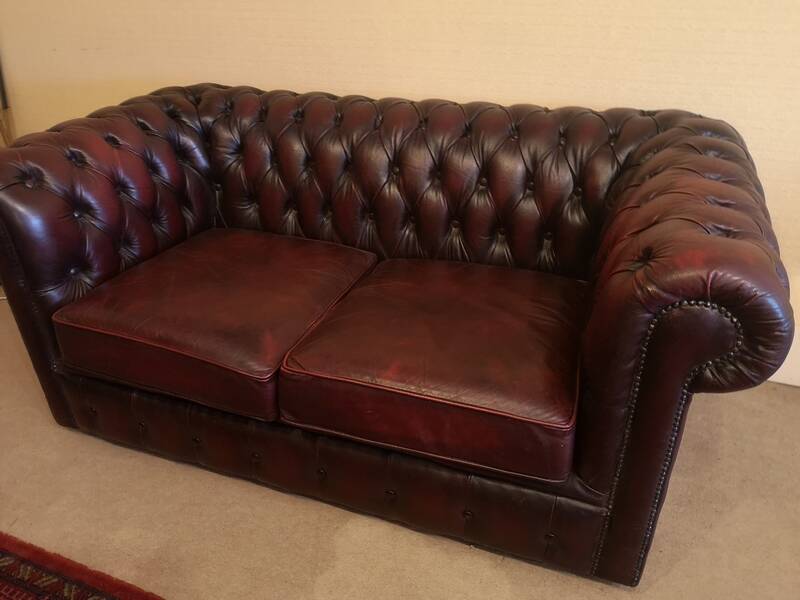 Burgundy leather chesterfield sofa two seater