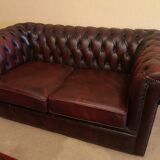Burgundy leather chesterfield sofa two seater