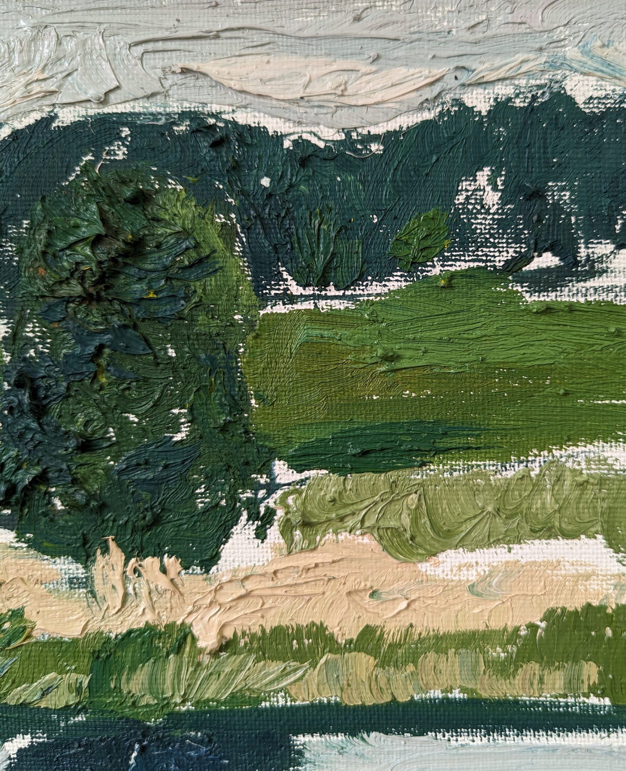 Mid-Century Modern "Green Grove", Vintage Swedish Landscape Oil Painting, Framed