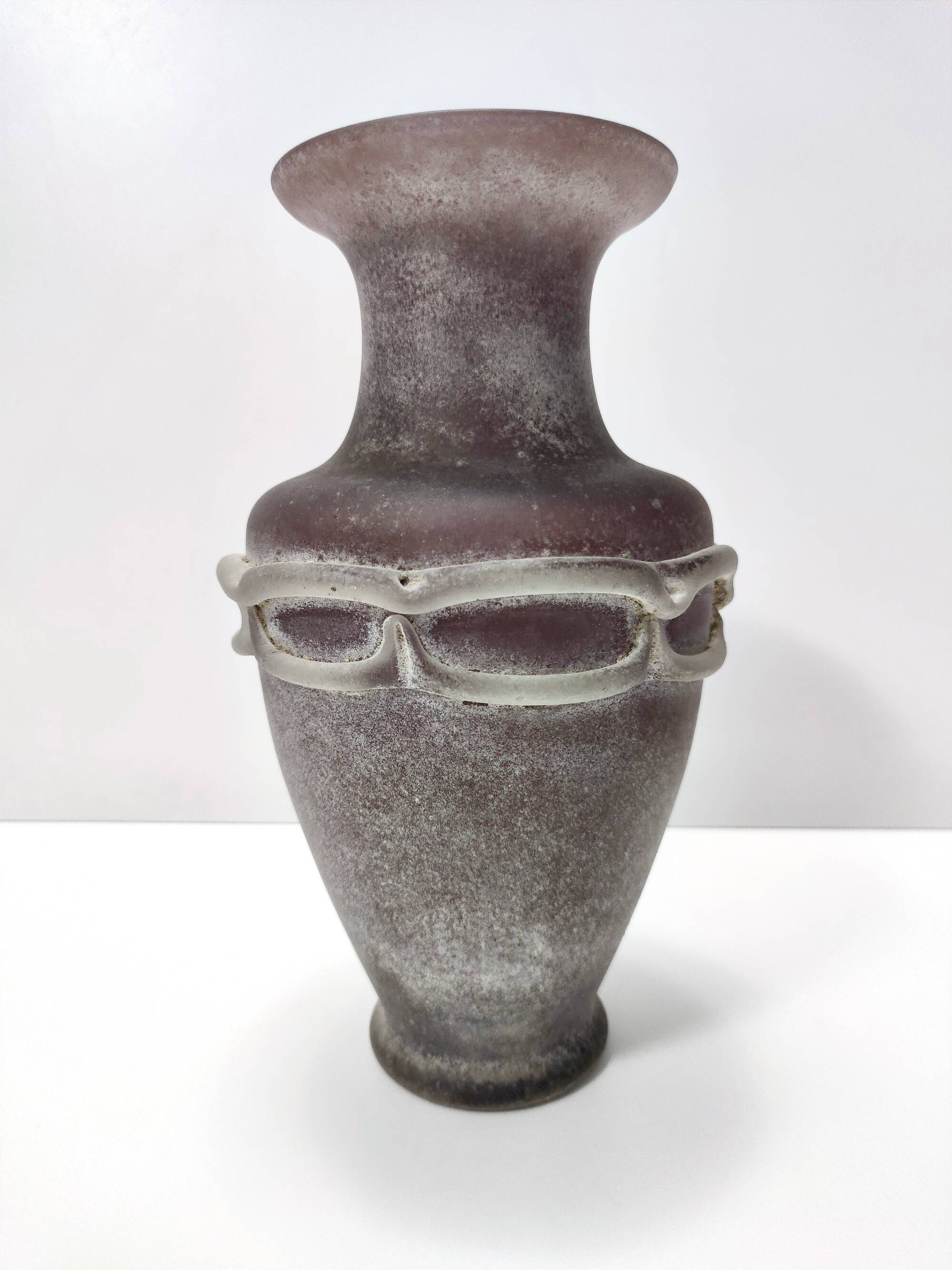 Stunning Postmodern Brown Hand-Molded Scavo Glass Vase, Italy