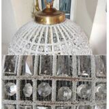 Spherical pendant light with crystal tassels and seed beads / vintage.