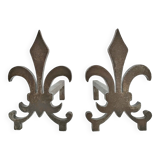 Pair of vintage steel fleur-de-lys andirons