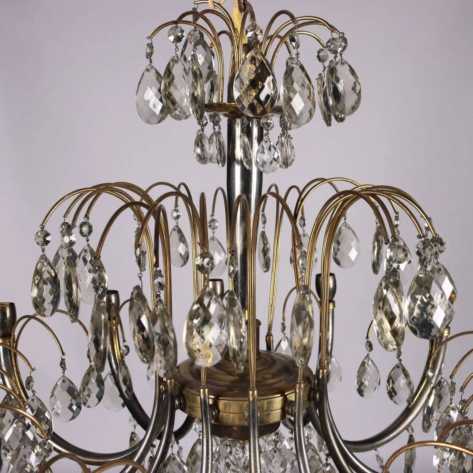 Antique brass and crystal chandelier, Italy, 1930s-40s.