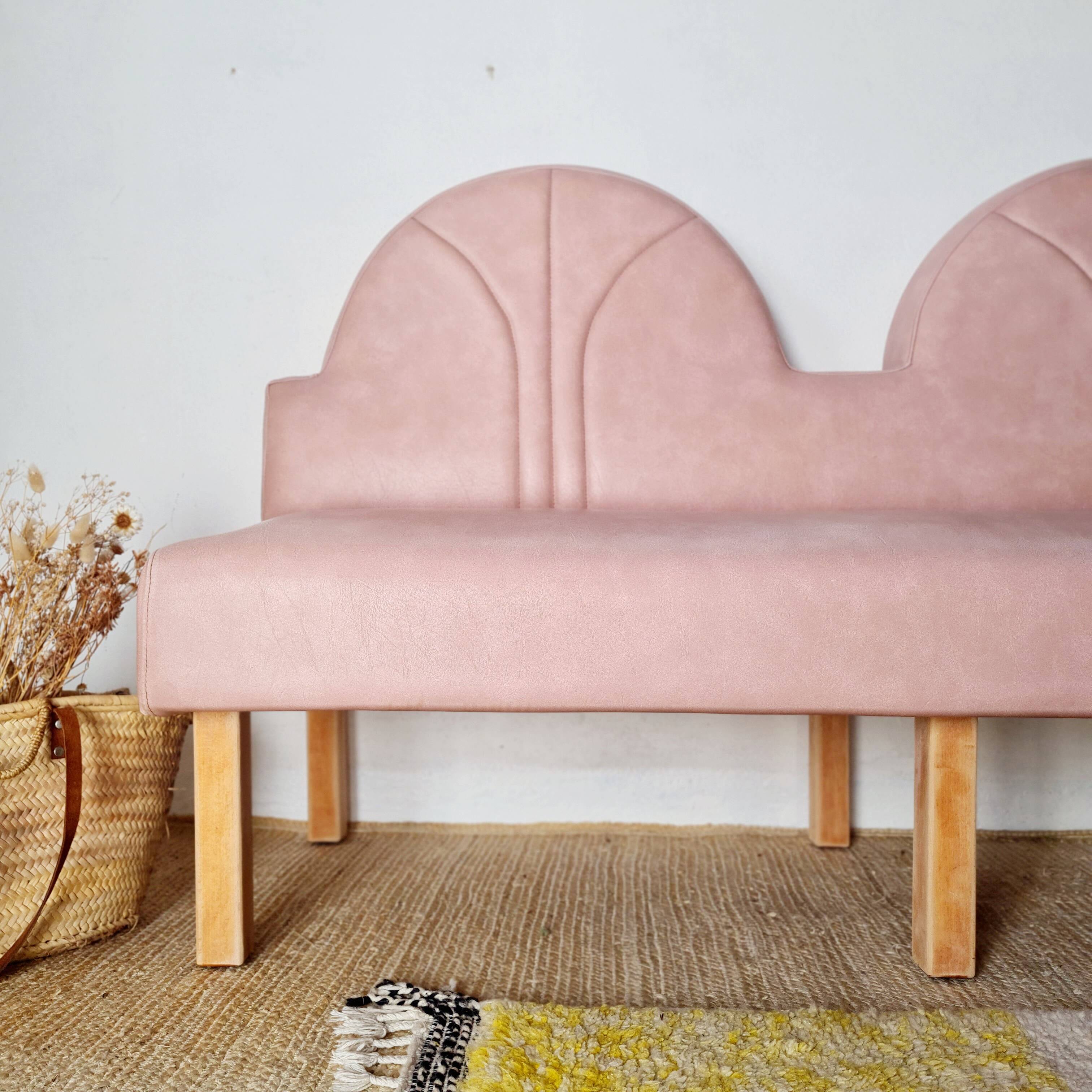 Pink faux leather bistro bench for 3 people
