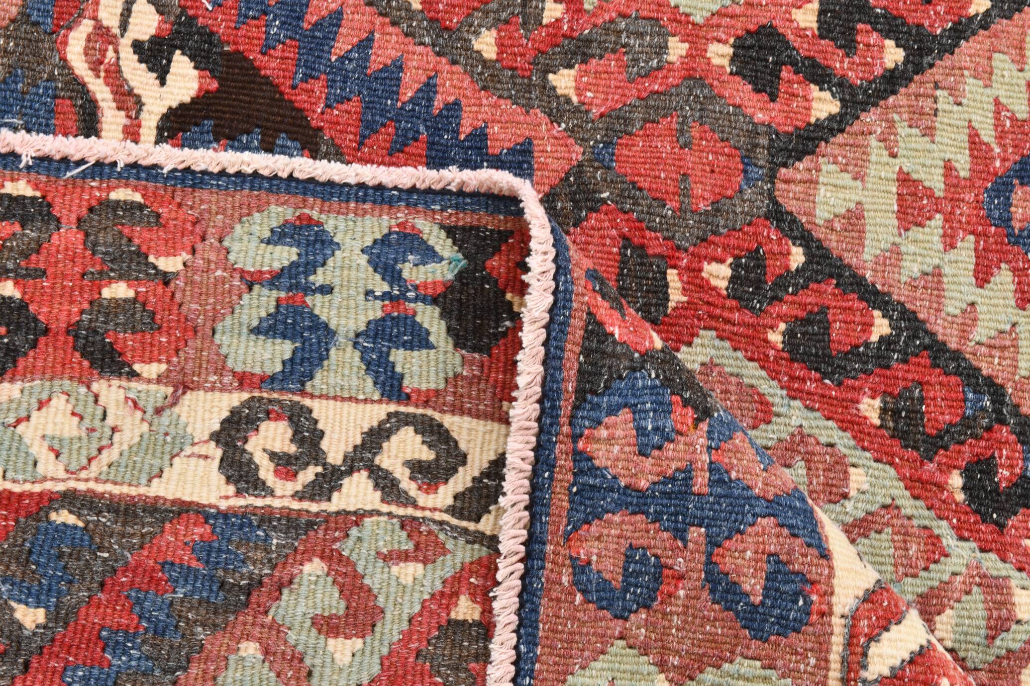 5x7 Red Blue Geometric Handmade Vintage Rug, 165x231Cm