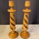PAIR OF LEMON WOOD CANDLESTICKS CARVED INTO SPIRAL 1970s