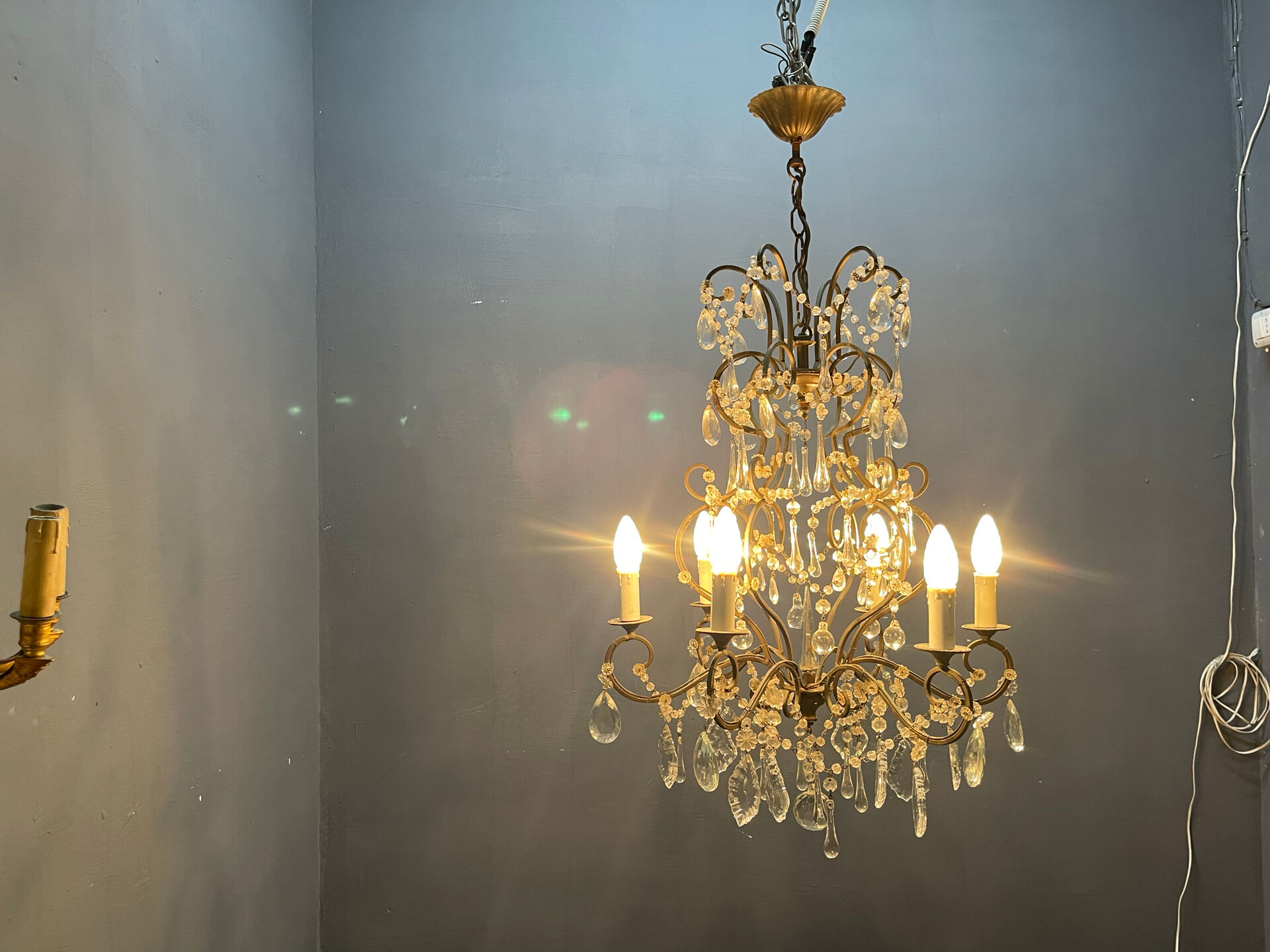 Wrought Iron Murano Glass Chandelier 1950’s 