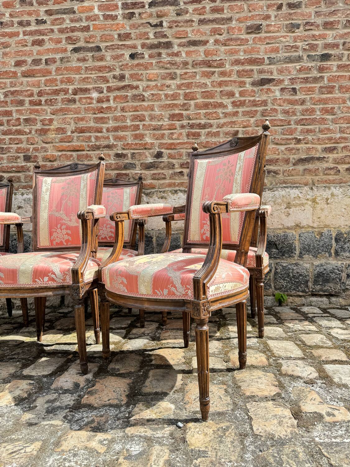 Suite Of Six Armchairs In Natural Wood From Louis XVI XVIII Eme Century