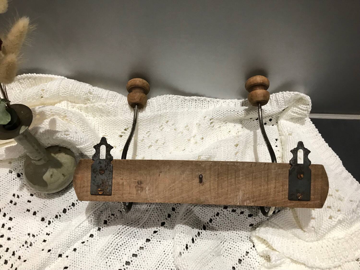 Wood and metal coat hook