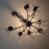 Lustre ancien à 8 bras de lumière à pampilles en bronze et cristal