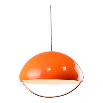 Lampe à suspension big space age en verre acrylique orange, italie, 1970s