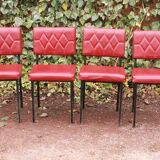 Série de 4 chaises rouges en skaï années 50