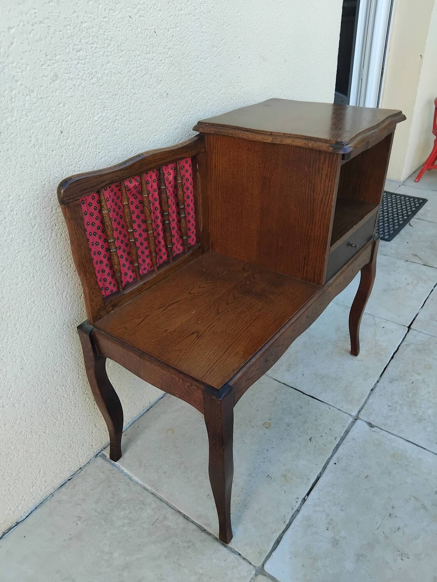Ancien meuble de téléphone vintage année 80 avec assise
