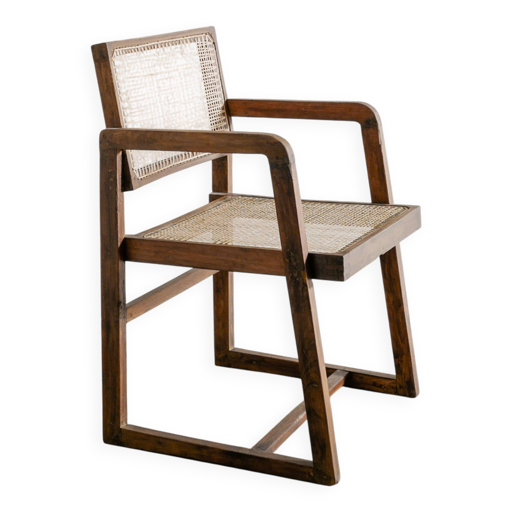 French Mid Century Wooden Box Dining Office Chair Pierre Jeanneret, 1950s
