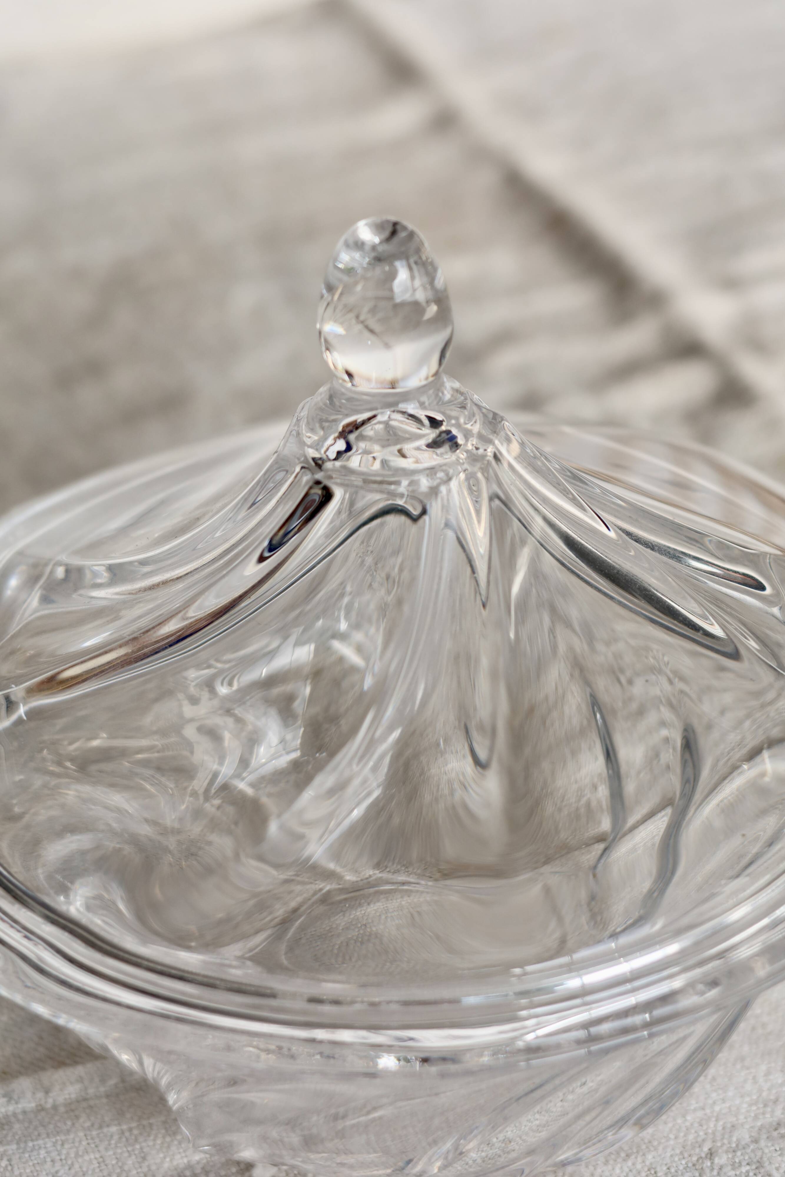 Vintage glass bonbonnière with a domed lid.