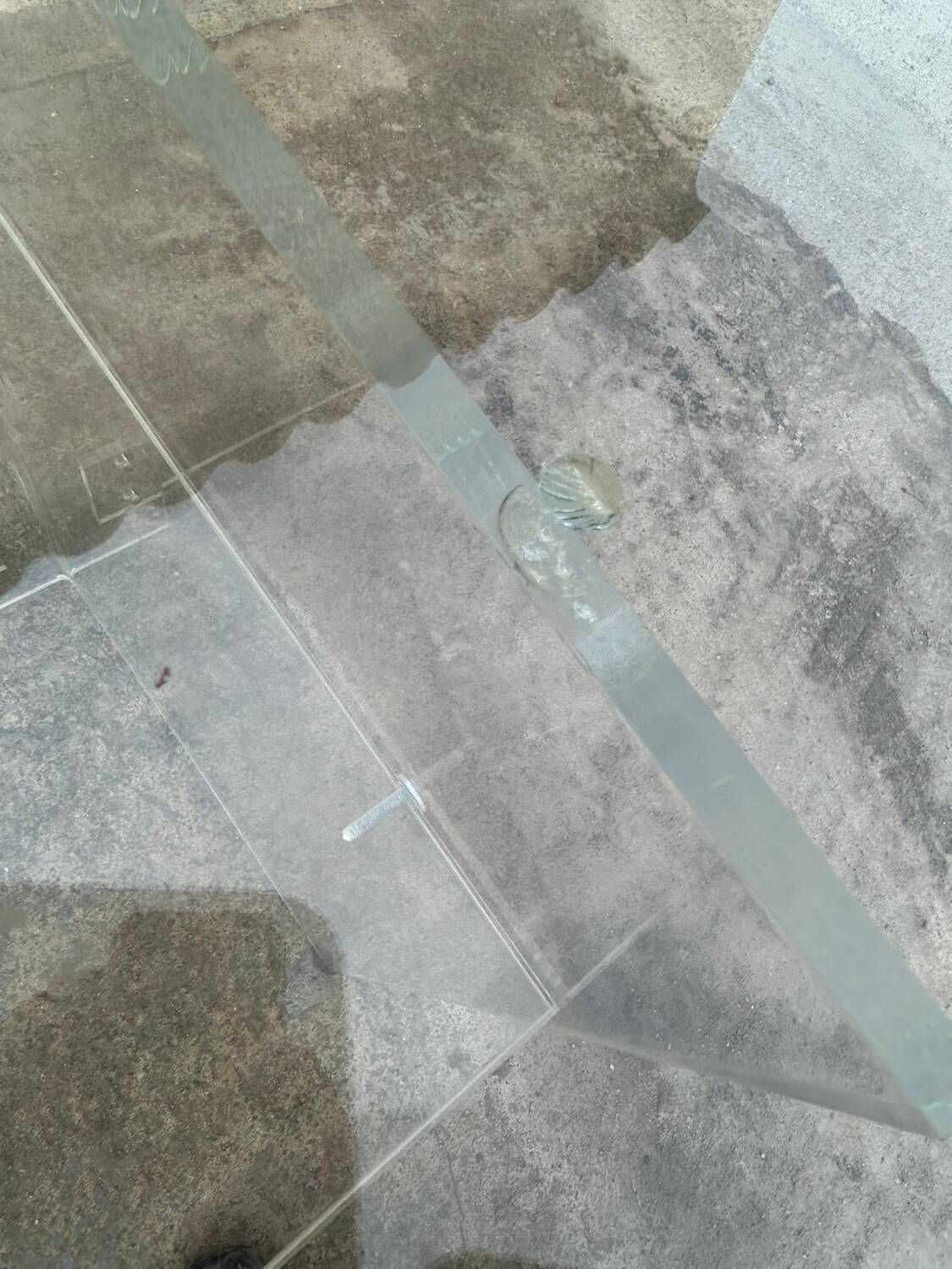 Desk glass top and vintage plexiglass foot