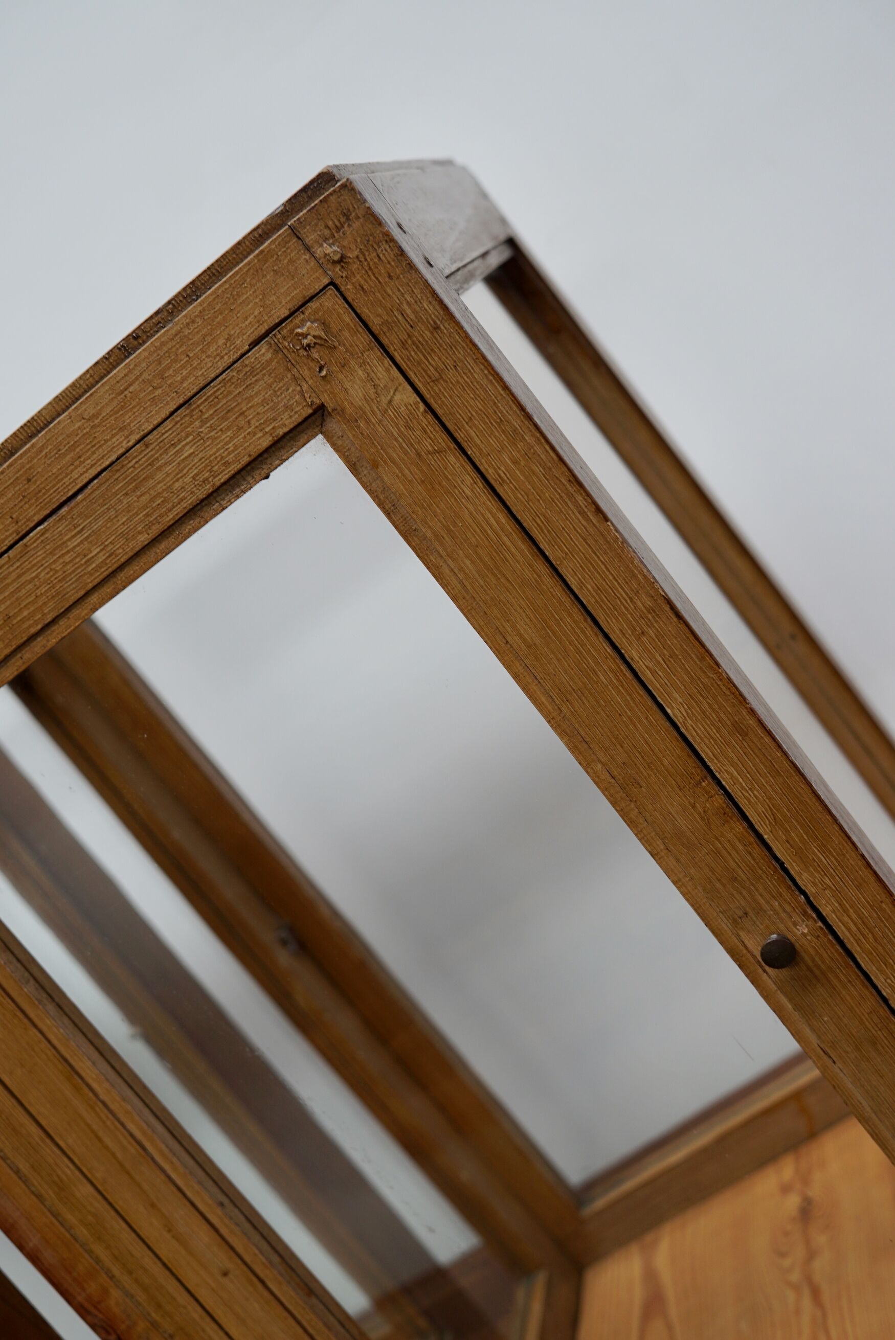 pair of faux oak shop display cabinets, circa 1920s