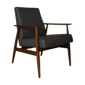 Scandinave fauteuil rétro design by H.Lis 1970 tissus gris d'oie  chaise de salon rénové