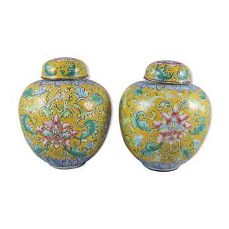 Pair of Chinese enamelled bronze pots