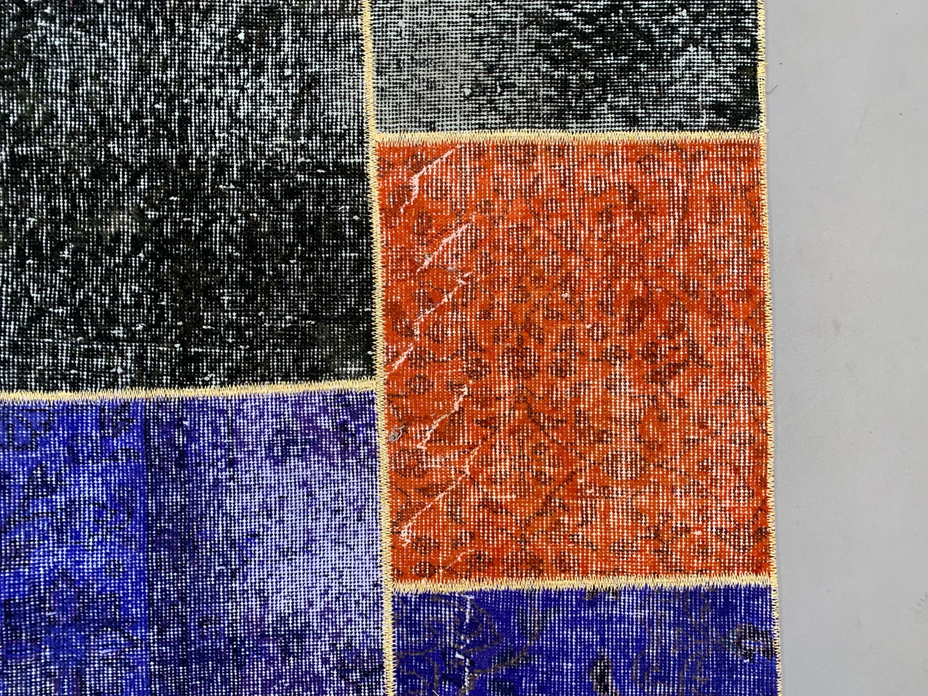 Distressed vintage turkish patchwork rug 251x170 cm wool large