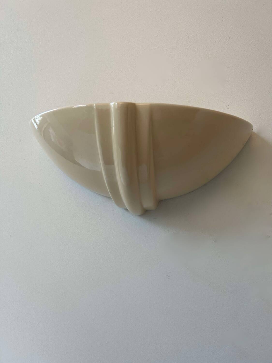 Pair of vintage wall lights, beige porcelain, France 1970