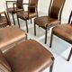 Set of 8 wooden and thick leather armchairs, Girsberger design, 80s
