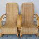 Paire de chaises longues XXL Mid Century Modern en bambou et rotin